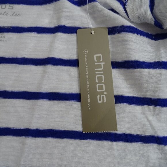 Chicos The Ultimate Tee Open Cardigan Stripe White Blue Women Size 1 M 8 NEW - Picture 7 of 13